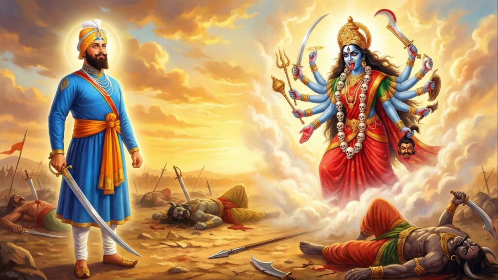 Ancient representation of Rishi Dusht Daman meditating at Hemkunt Sahib