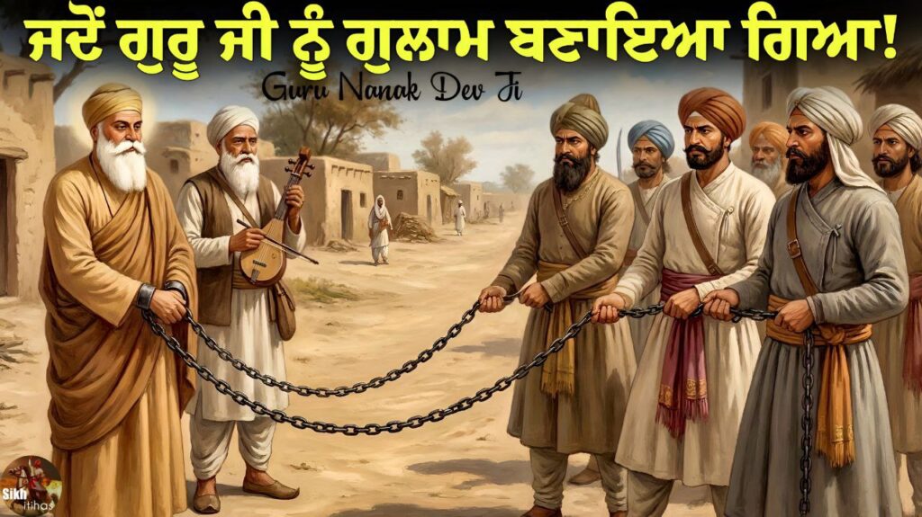 Guru Nanak Dev Ji and Bhai Mardana Ji meeting Sajjan Thug at his inn