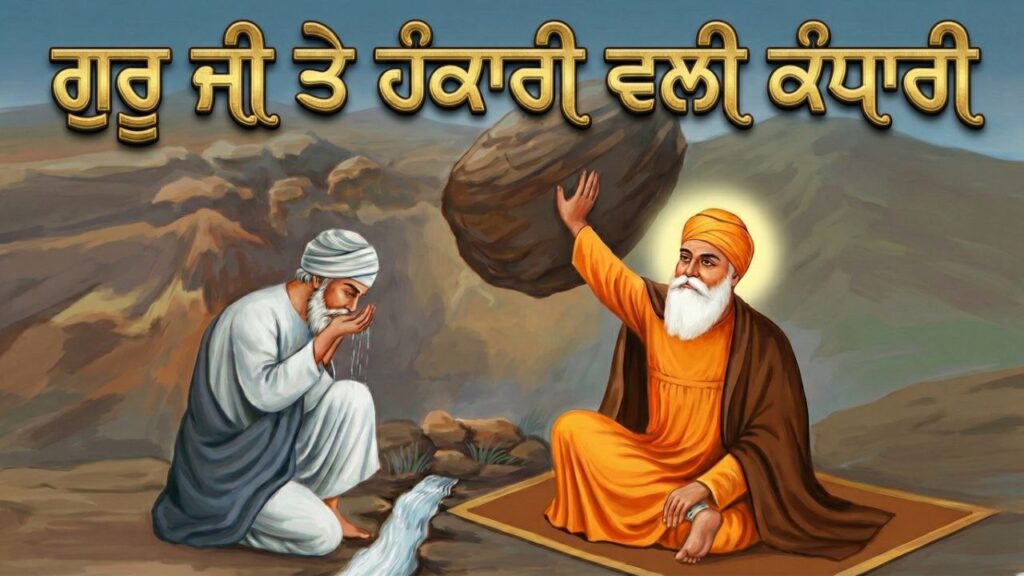 Close-up of the sacred handprint of Guru Nanak Dev Ji at Gurdwara Panja Sahib.